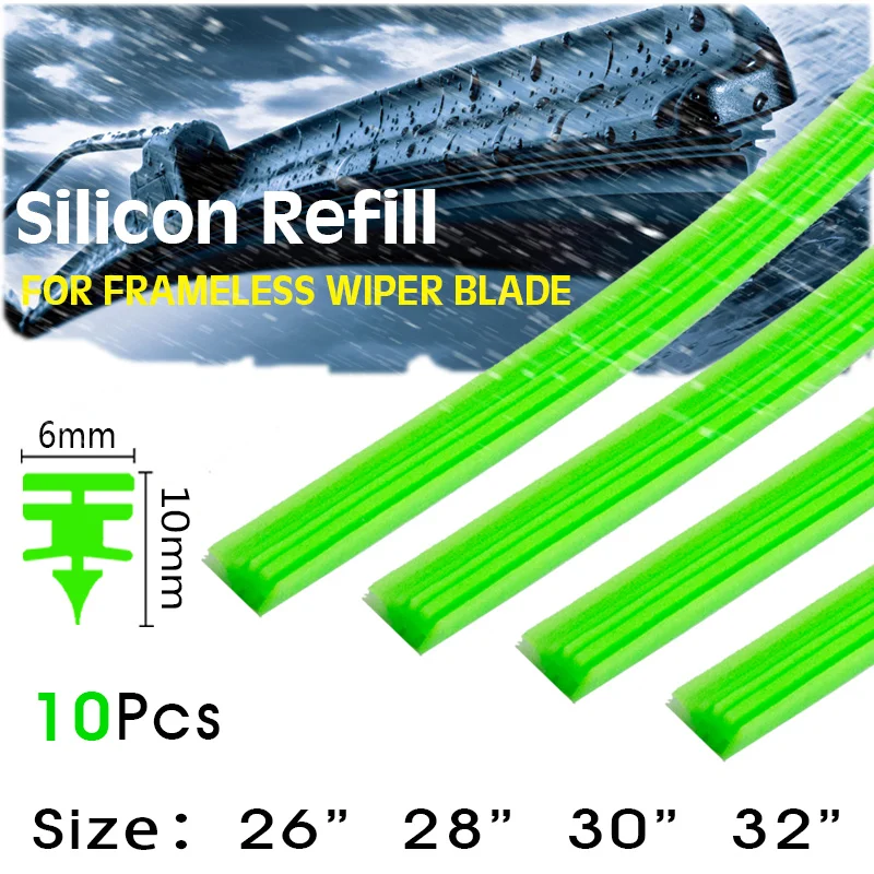 10PCS=5Pair Universally Car Wiper Blade Silica Gel Silicon Refill Strips for Frameless Boneless Wipers 6mm 26