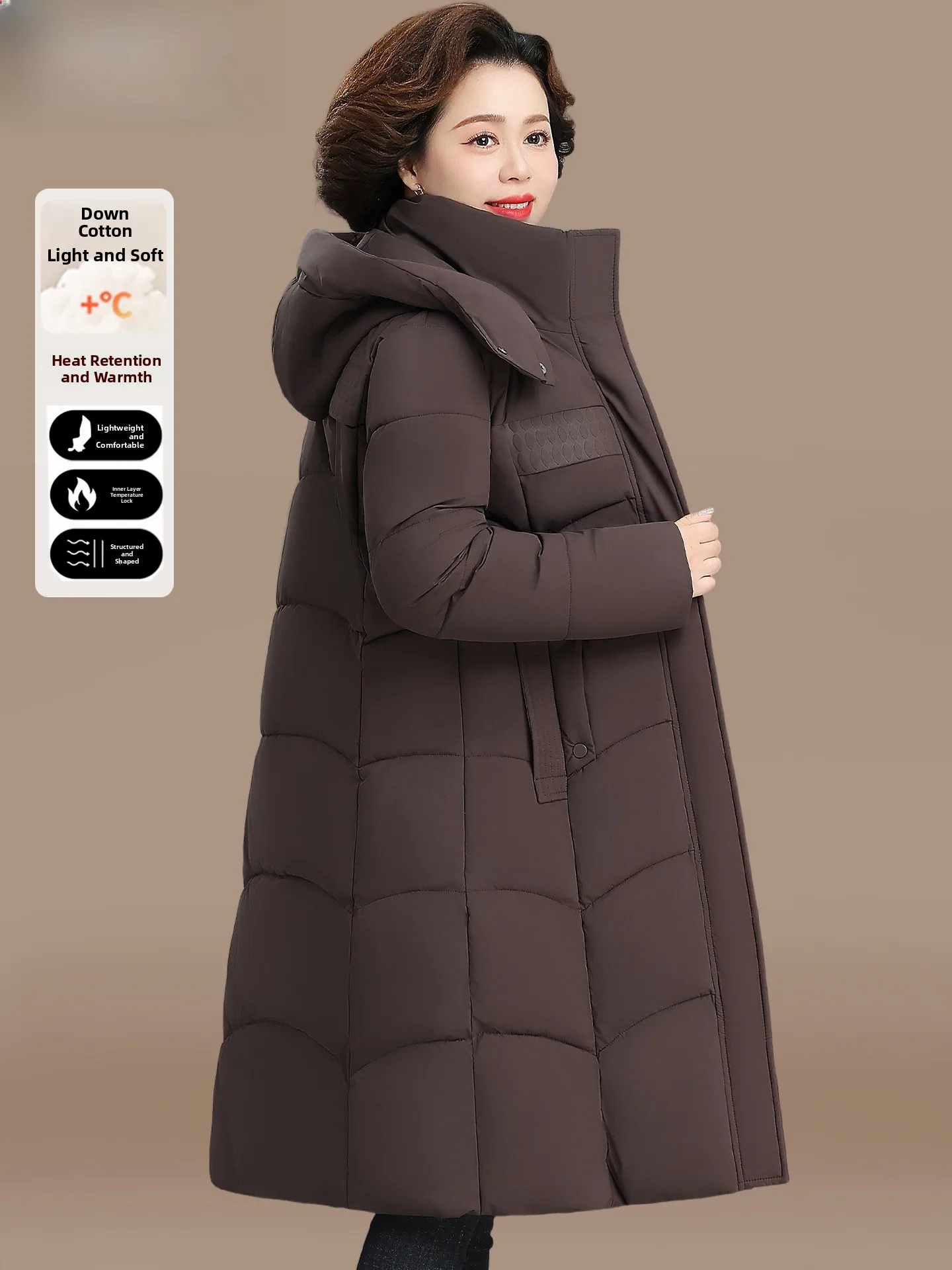 

Warm Long down Jaet for Women over 50 Faionable Loose Fit Polyester Fiber Cotton Filled Zipper Closure Daily Wear