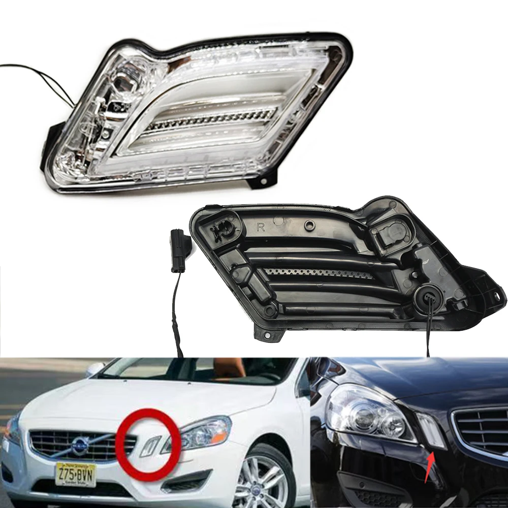 

Car Front LED Day Running Marker Indicator Light Turn Signal Lamp For Volvo V60 S60 2011 2012 2013 LED DRL 31278557 31278558