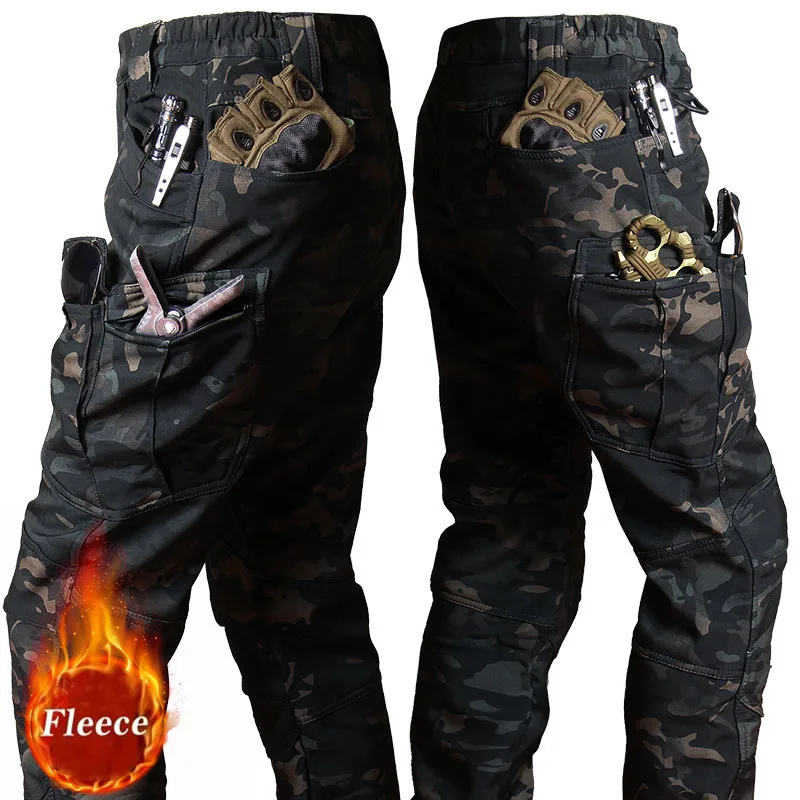 Softshell Warm Pants Men's Waterproof Sharkskin Fleece Working Trousers Outdoor Windproof Thickened Wear-resistant Cargo Pants - Image 6