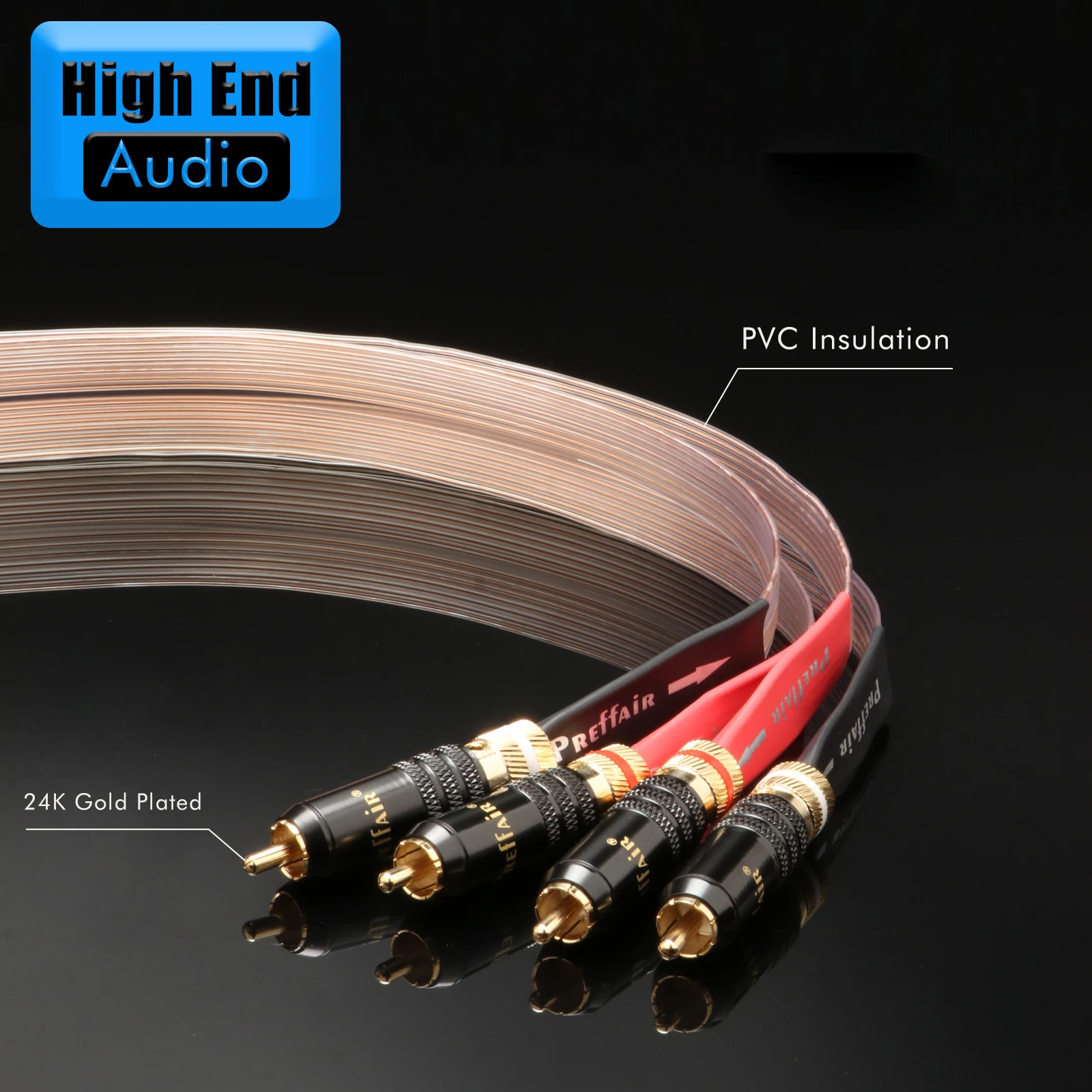 Preffair 1Pair HIFI 4N OFC Flat Belt 2RCA To 2RCA Male connector Audio Cable For Amplifier DAC speaker