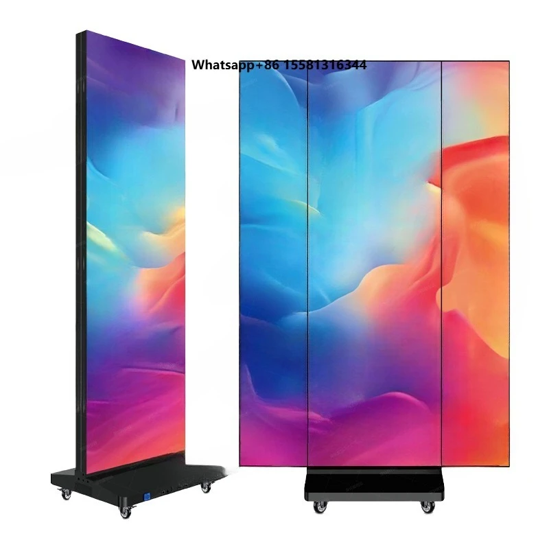 Portable Tri-fold P2.5 LED Video Wall Advertising Screen with Animation Movable Indoor Trade Show Exhibition Retail Shop