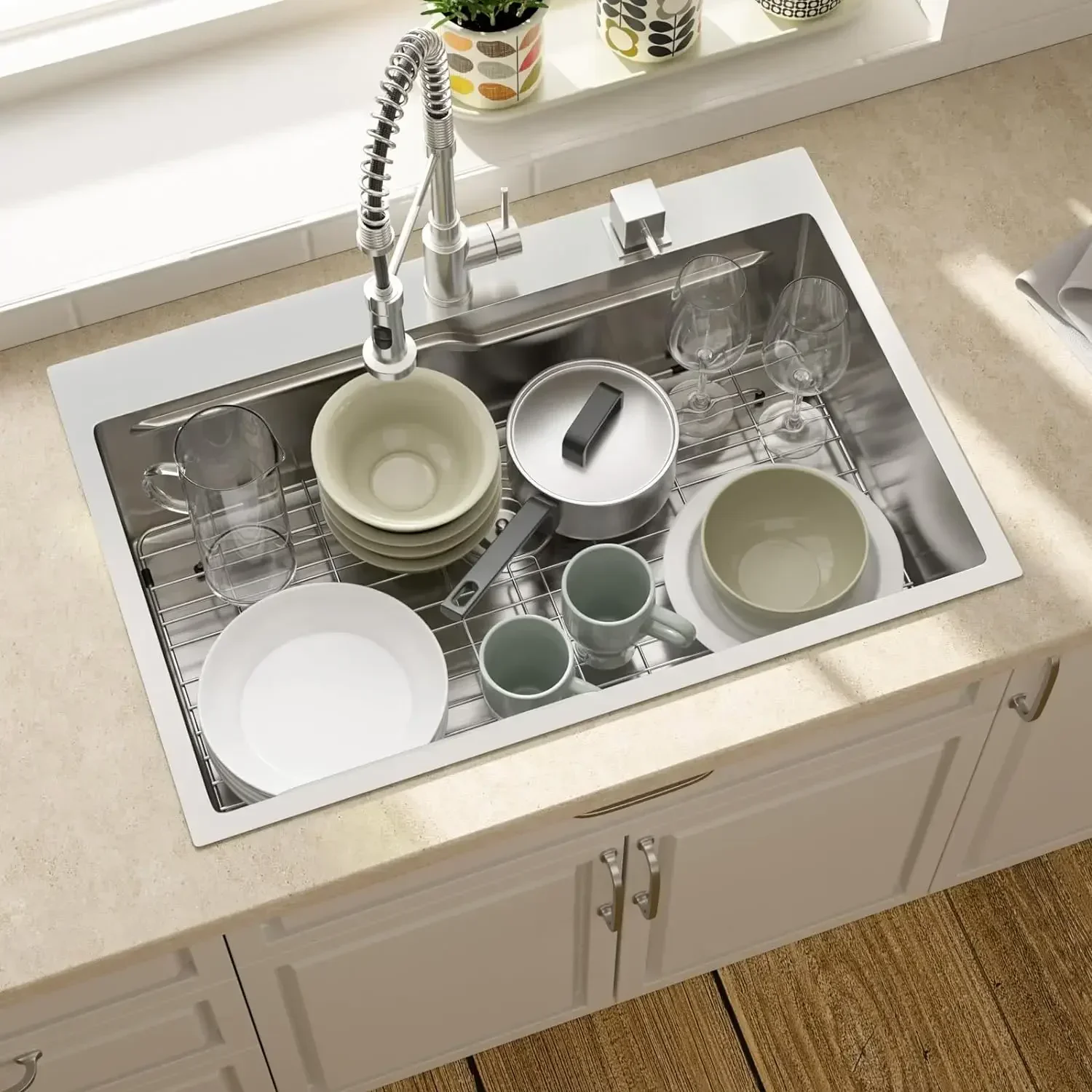 Lordear 33x22 Inch Drop In Kitchen Sink Top Mount Single Bowl Kitchen Sink 16 Gauge Stainless Steel Workstation Sink