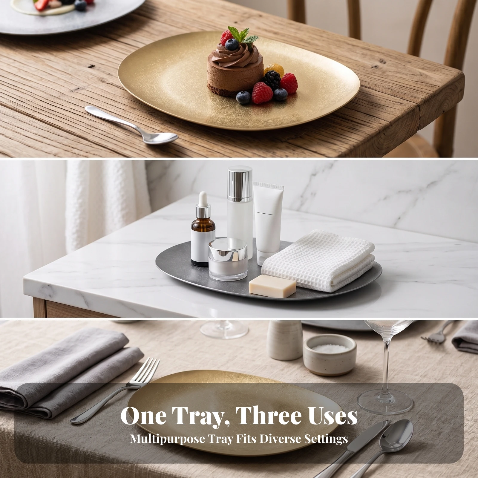Stainless Steel Plate Shatterproof Square Dinner Plate Metal Serving Platter Long-Lasting Plates Sturdy for Hosts, Home Dining