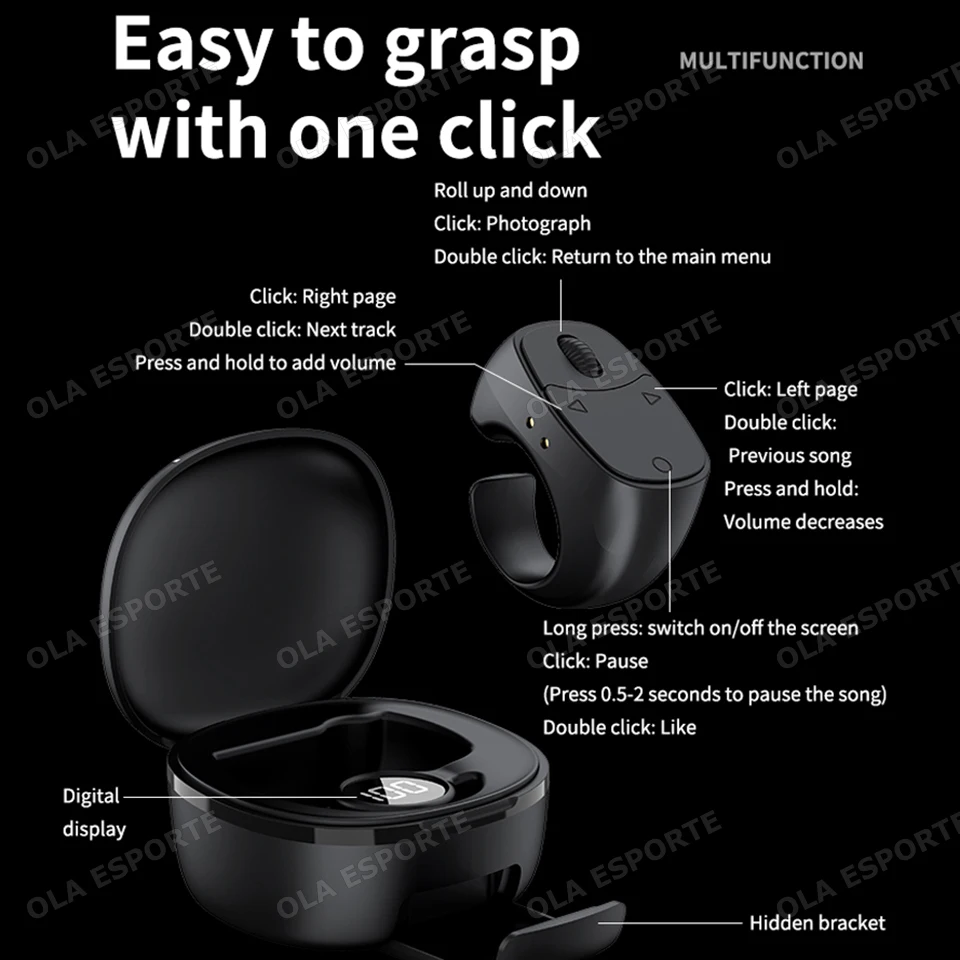 Роликовое кольцо на кончике пальца, пульт дистанционного управления, беспроводной Bluetooth, мобильное видео для селфи, автоматический держатель для страниц, скрытый держатель для телефона, переворачиватель