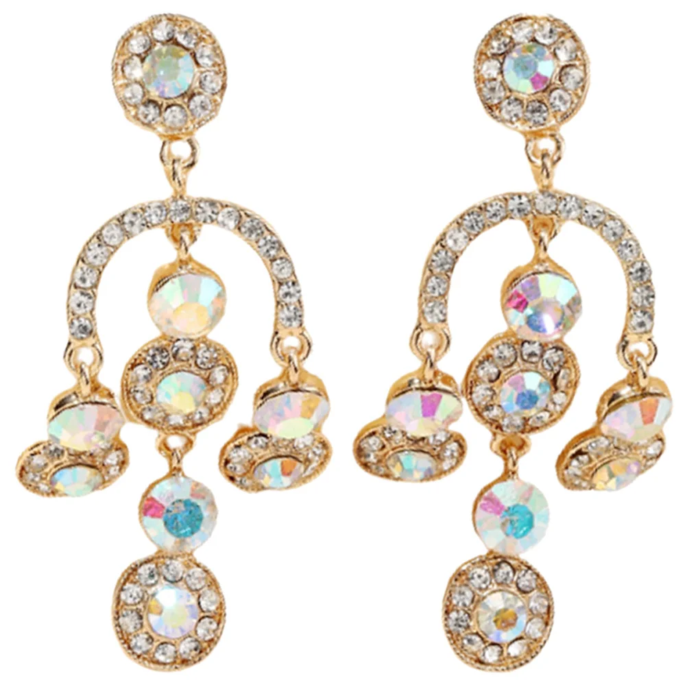 1 زوج قصر نمط الثريا أقراط سبيكة حجر الراين الزفاف المشاركة حفلة موسيقية أقراط للنساء أنيقة طويلة استرخى #3