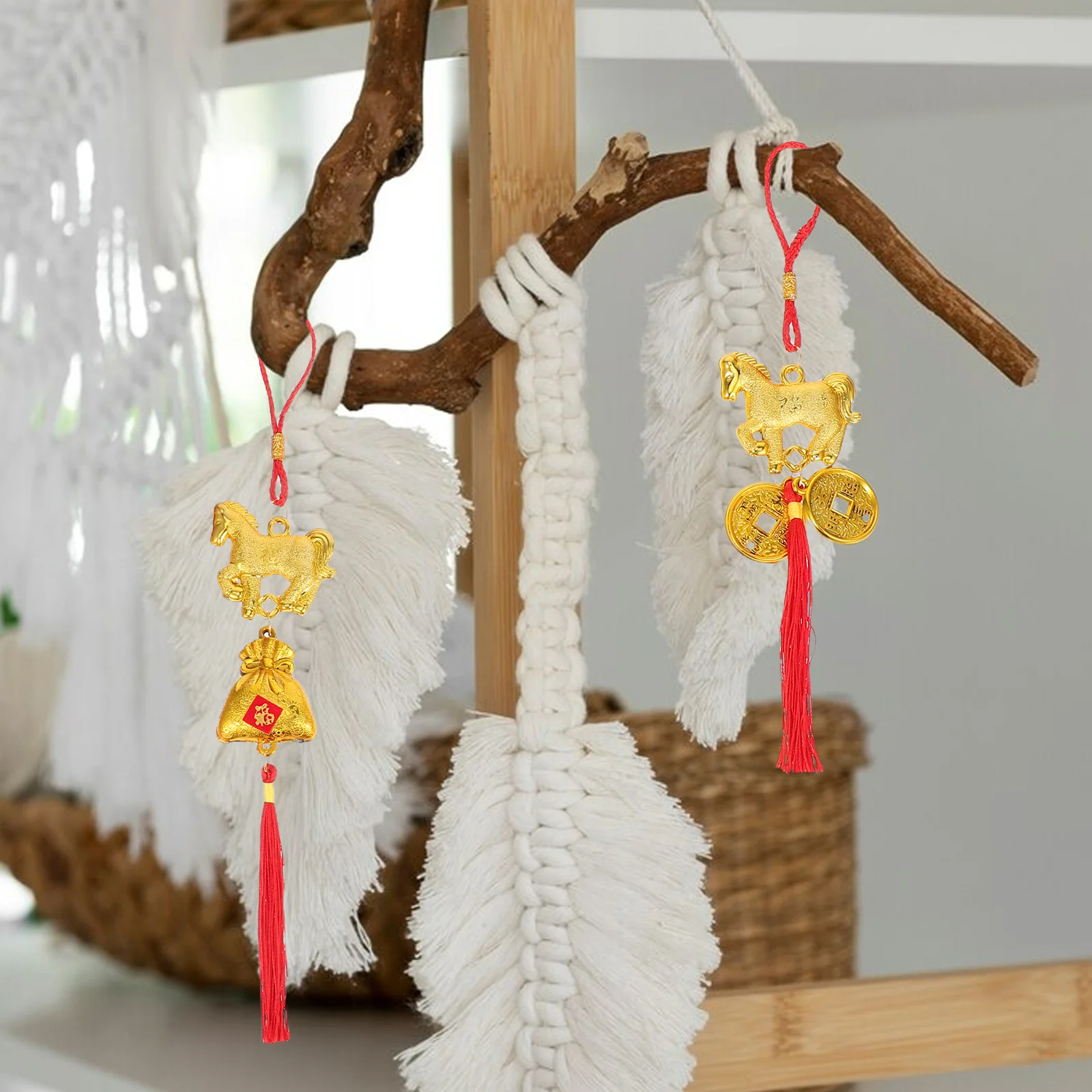 

8Pcs Chinese New Year Door Ornament Spring Festival Bonsai Hanging Pendant Decorative Ornaments for Home Office Front Door