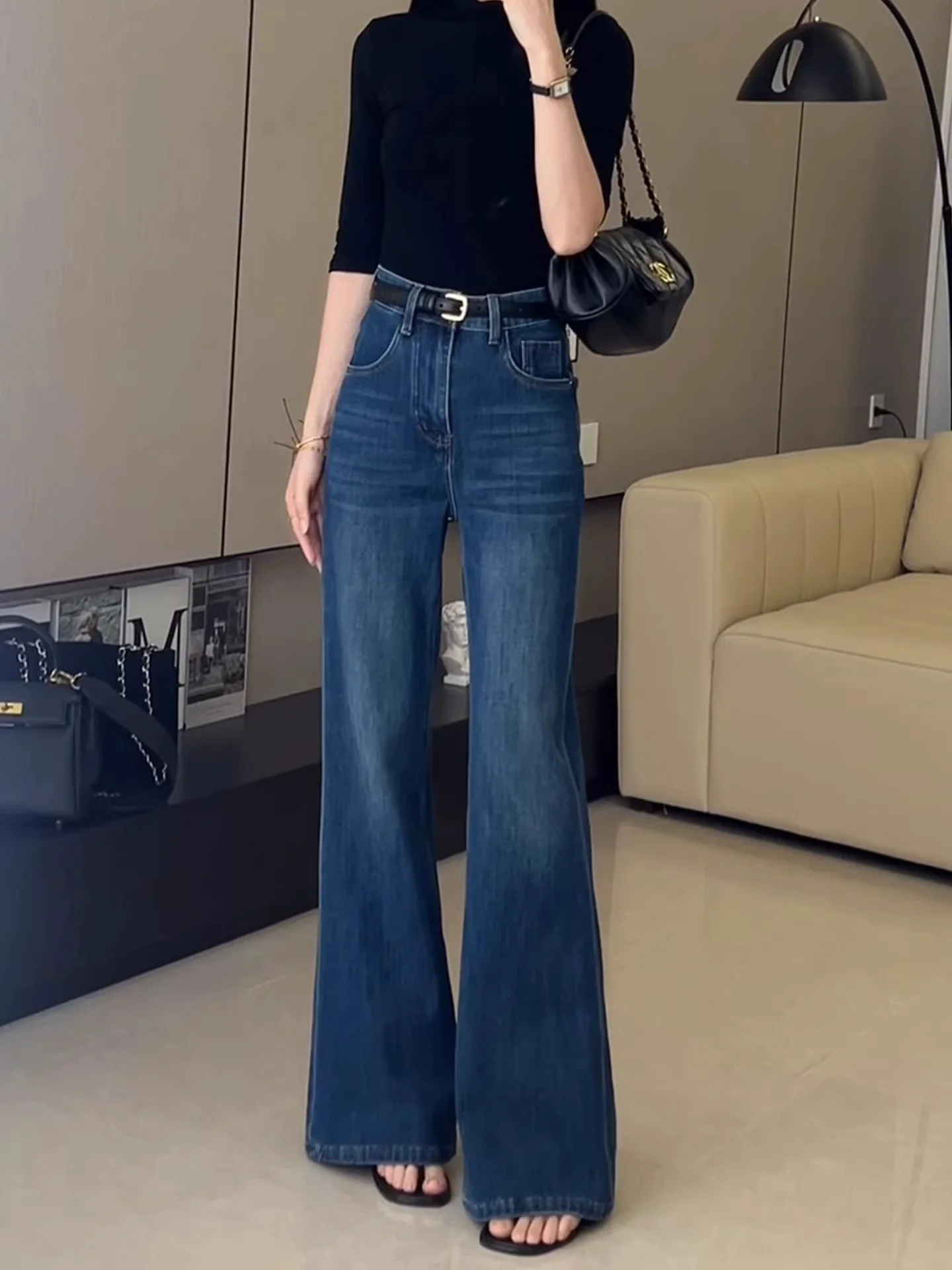 

Retro High Waist Bell Bottom Jeans Women's Loose Fit Non-Matching Extended Length Wide Leg Hoof Pants Casual Cotton