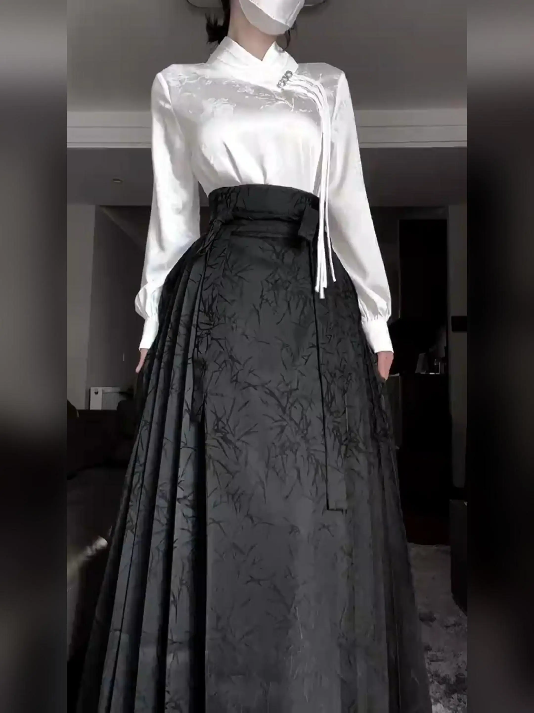 

plus Size Hanfu Set Women's Bla Slimming Top And A-Line Skirt Casual Autumn Winter Faion Ensemble High Waist