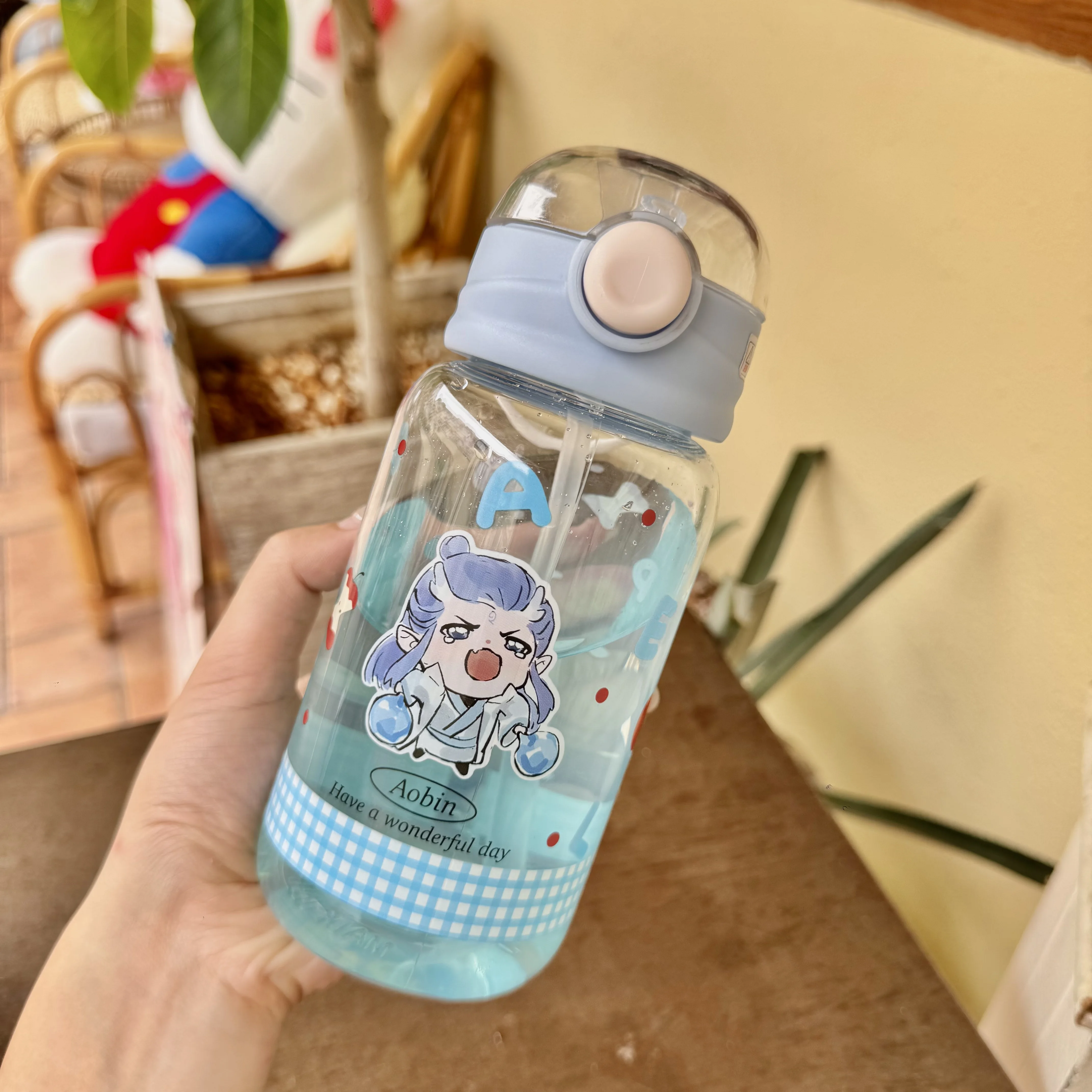 

500ML Transparent Aobing Cartoon Plastic Cup, Children's and Students' Plastic Water Bottle, Summer Outdoor Portable Straw Cup,