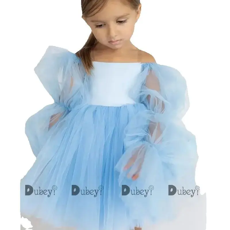 

Kids Princess Dress Girls Off Shoulder Dress Puff Sleeve Tulle Dress FormalElegant Party Gown Toddler Formal Wear Birthday Cele