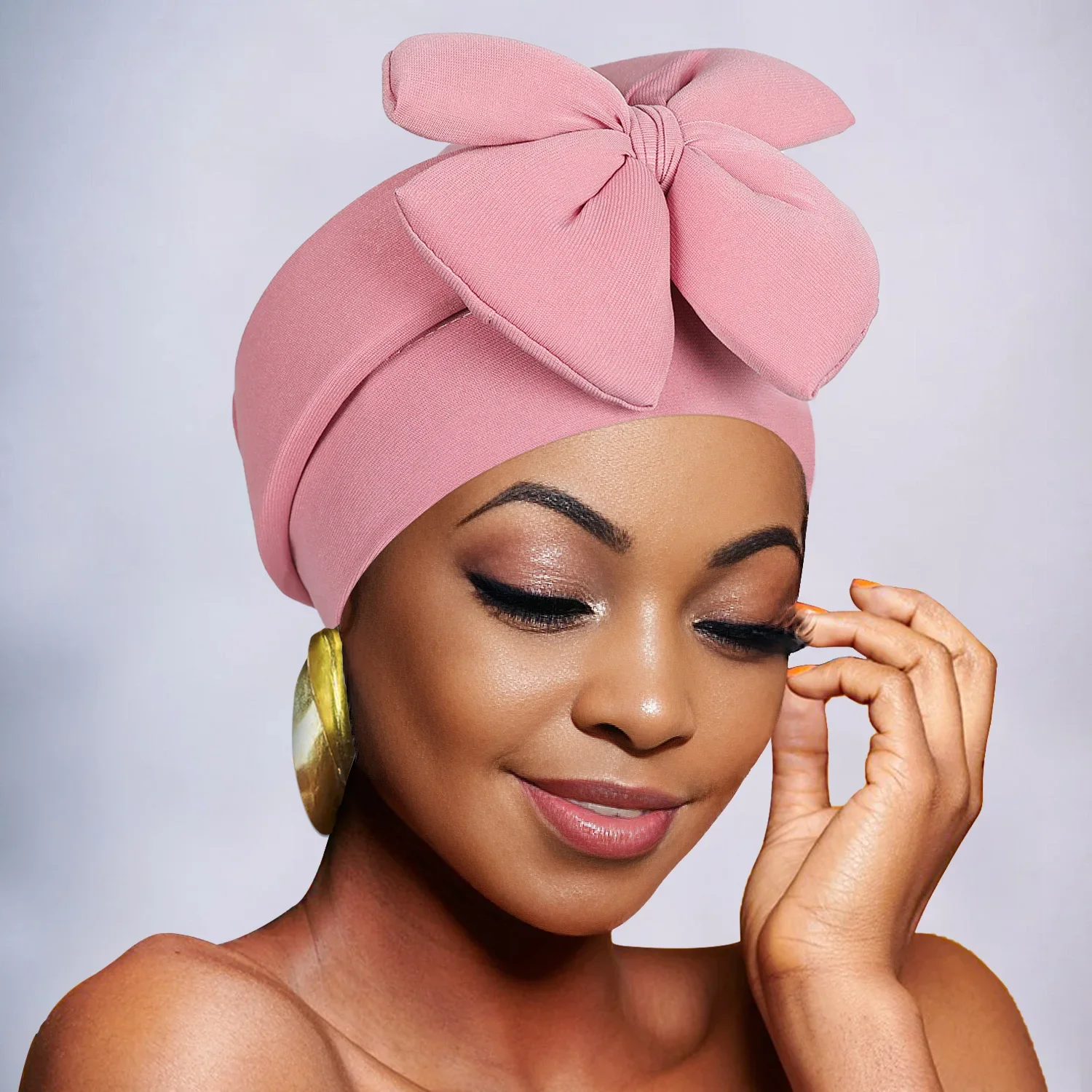 

New Sponge Bow Turban Headscarf Hat Elastic Women Muslim Hijab Bonnet African Auto Gele Headties Wedding Party Headwear Wrap Cap