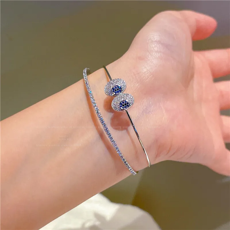 

Милый Браслет-манжета CC с большими глазами, двухслойный сверкающий циркониевый регулируемый браслет серебряного цвета, модные ювелирные украшения, подарки на день рождения J1259