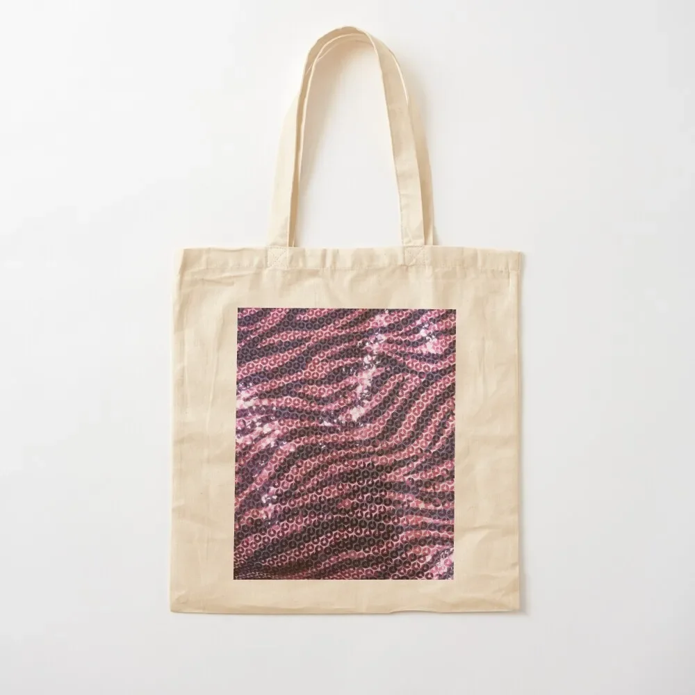 

Photographic Image of Pink Zebra Sequins Tote Bag personalized tote Portable shopping bag shopper bags for women Tote Bag