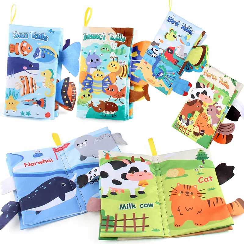 Baby Doek Boek Speelgoed Cartoon Dieren Staart Educatief Geringd Papier Doek Boek Speelgoed Verlichting Baby Speelgoed 0-12 maanden Geschenken