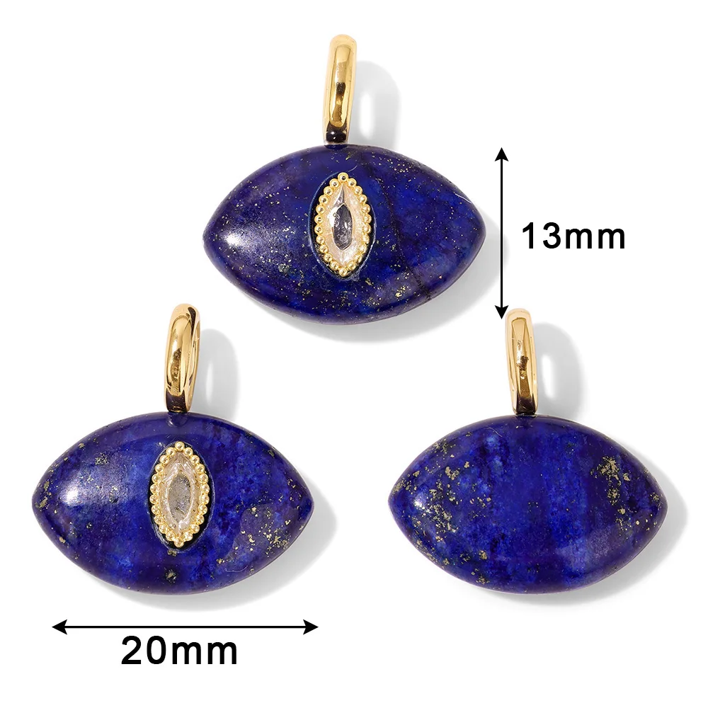 1PC Natural Stone Evil Eye Charm 13x20mm Polished Rose Quartz Tiger Eye Pendant Inlaid CZ for DIY Jewelry Making Lucky Amulet image 3