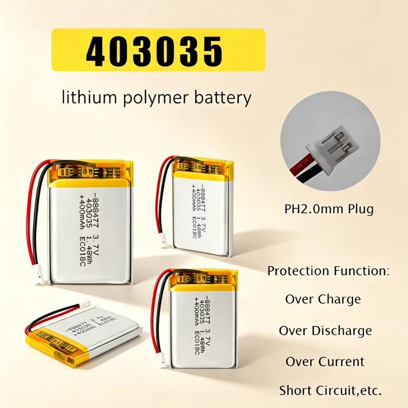 

403035 3.7V Lipo Battery 400mAh Lithium Ion Polymer Rechargeable Batteries for LED Light,MP3,MP4,electric Toys,bluetooth Speaker