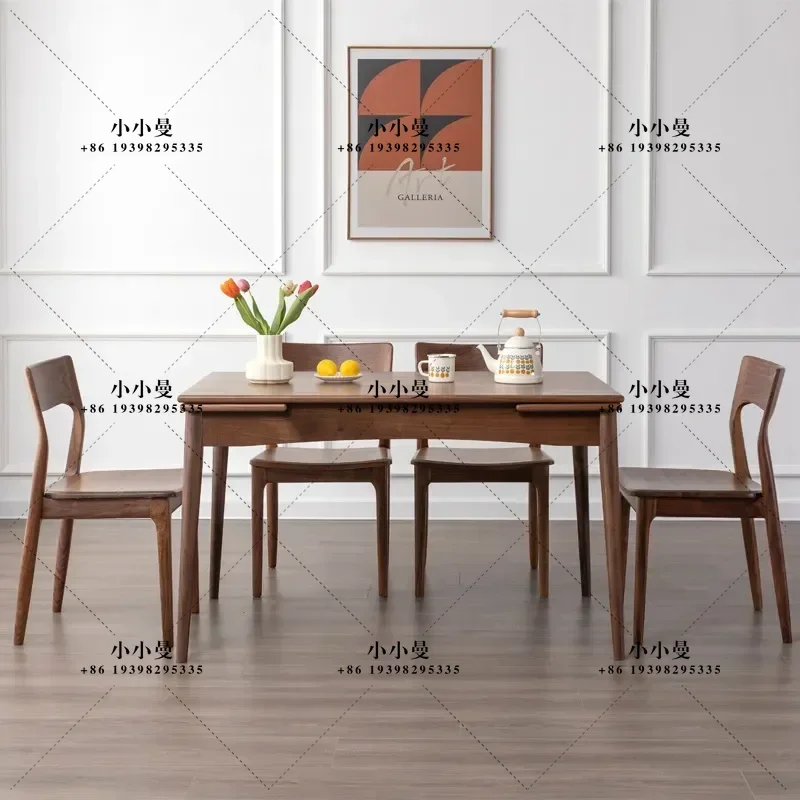Solid Wood Retractable Dining Table North American Black Walnut Small Folding Table Multifunctional Extendable Pull Out