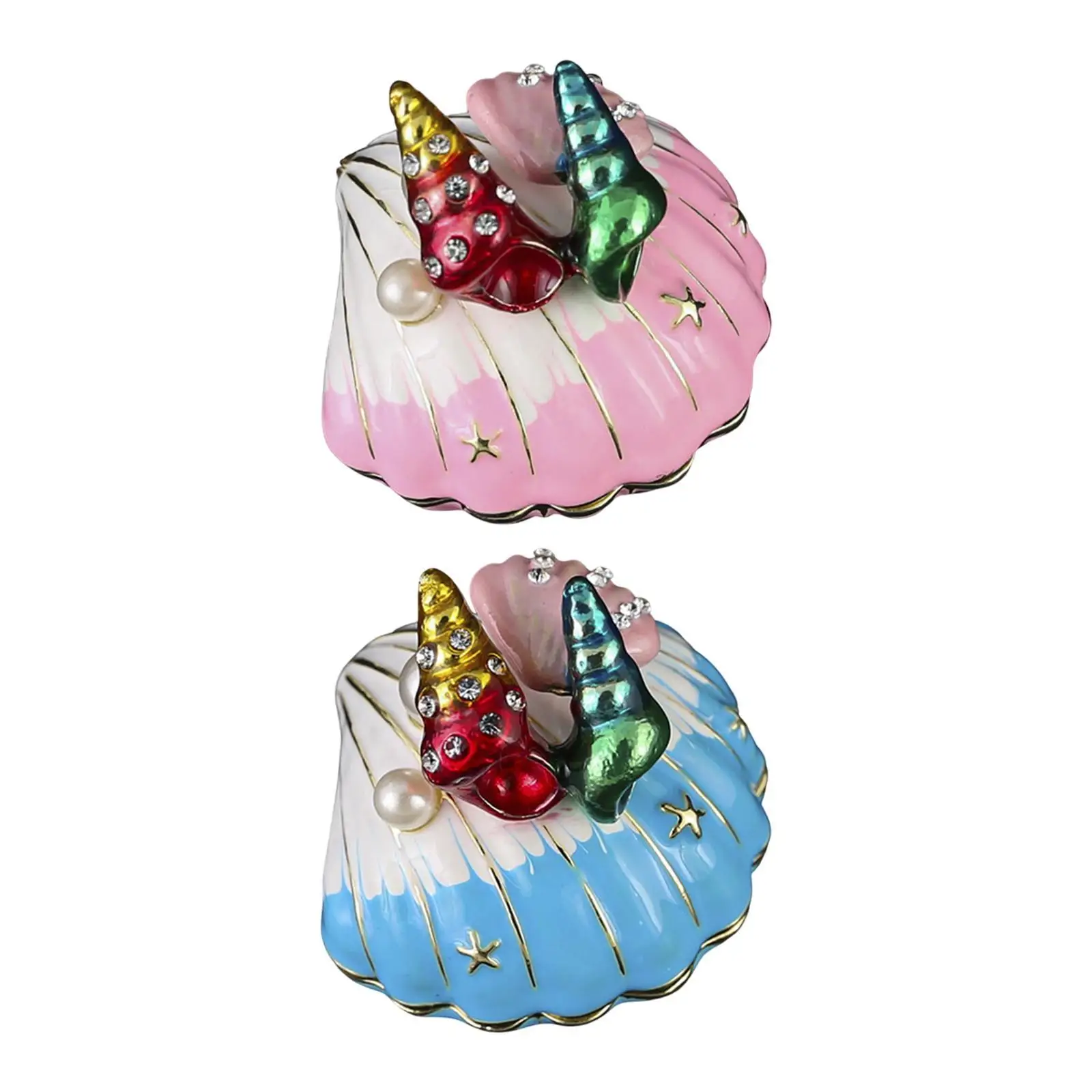 Seashell Shape Jewelry Box Crafts Tabletop Metal Collection Trinket Storage Box for Bracelets Charms Rings Necklaces Earrings