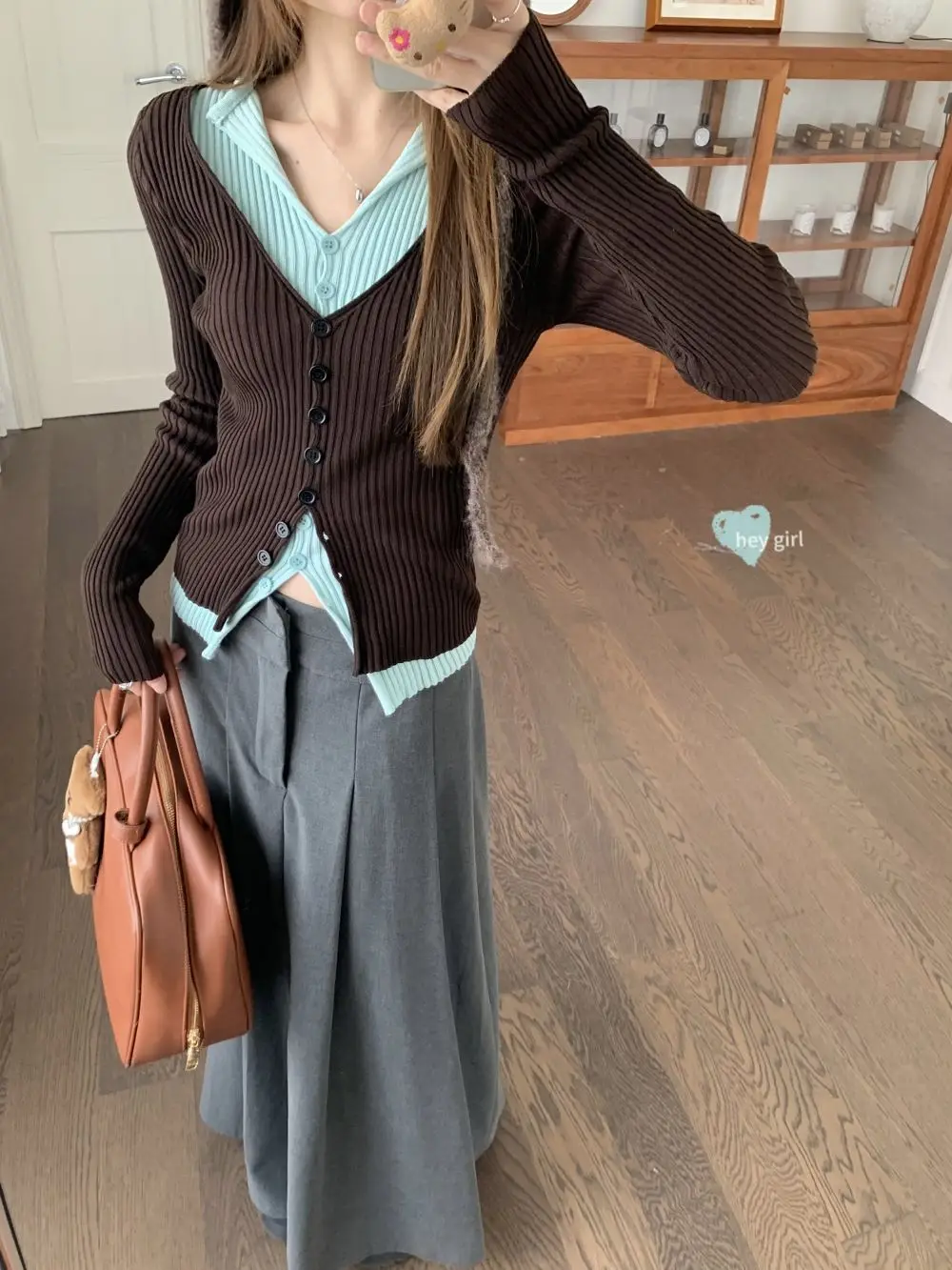 

Women's Fake Two Thin Knitted Outerwear Autumn 90s Aesthetic Vintage Top Female Long Sleeve V-neck Knitted Sweater Cardigan