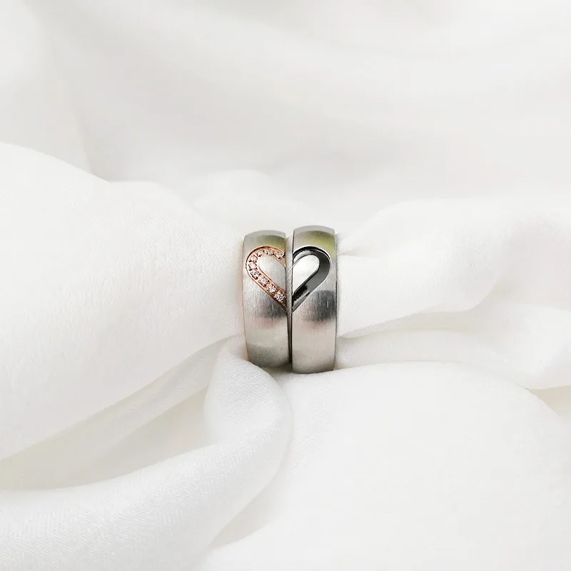 Hot Selling Stainless Steel New Half Peach Heart Couple Ring For Women Men With Letters I LOVE YOU Jewelry Gift Size 6-13