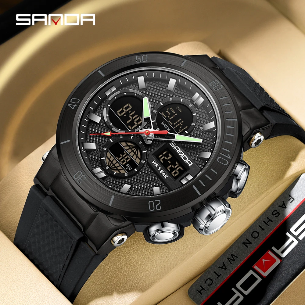 Fashion SANDA 2025 Top Brand 6191 Men New Countdown Stopwatch Waterproof Light Electronic Alarm Clock Time Led Digital Watches
