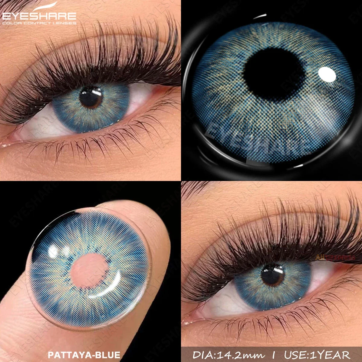 EYESHARE Natural Colored Contact Lenses with Prescription 1Pair Blue Myopia Lenses Gray Pupils Brown Lenses with Degree Yearly