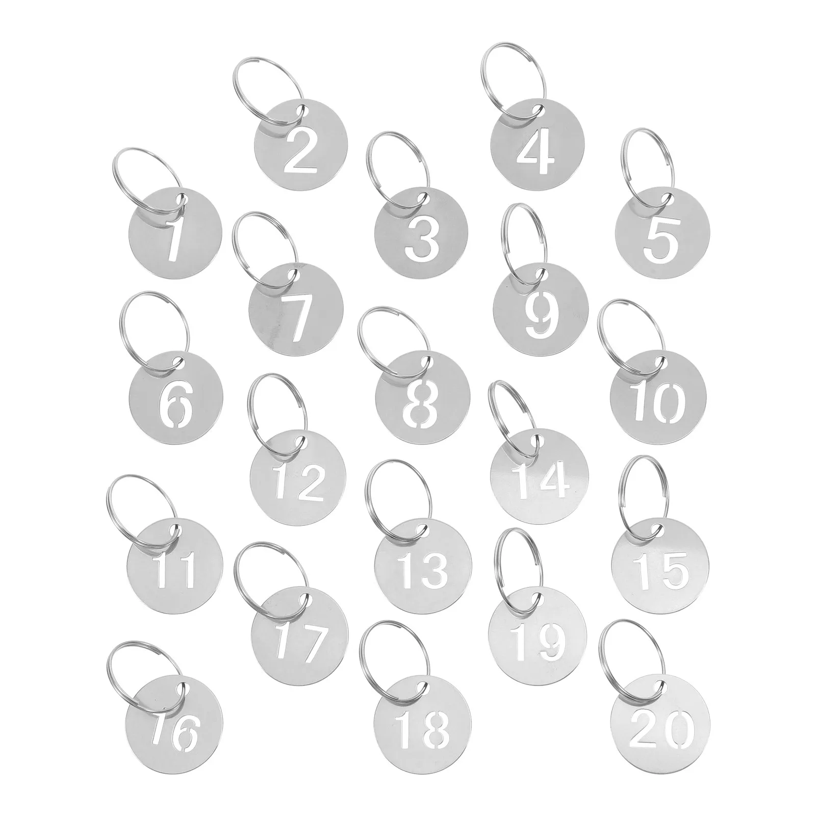 20Pcs Round Numbered Stainless Steel Tags Hollow Polished Finish Engraved Numbers for Keys Metal Keychain Labels Key Management