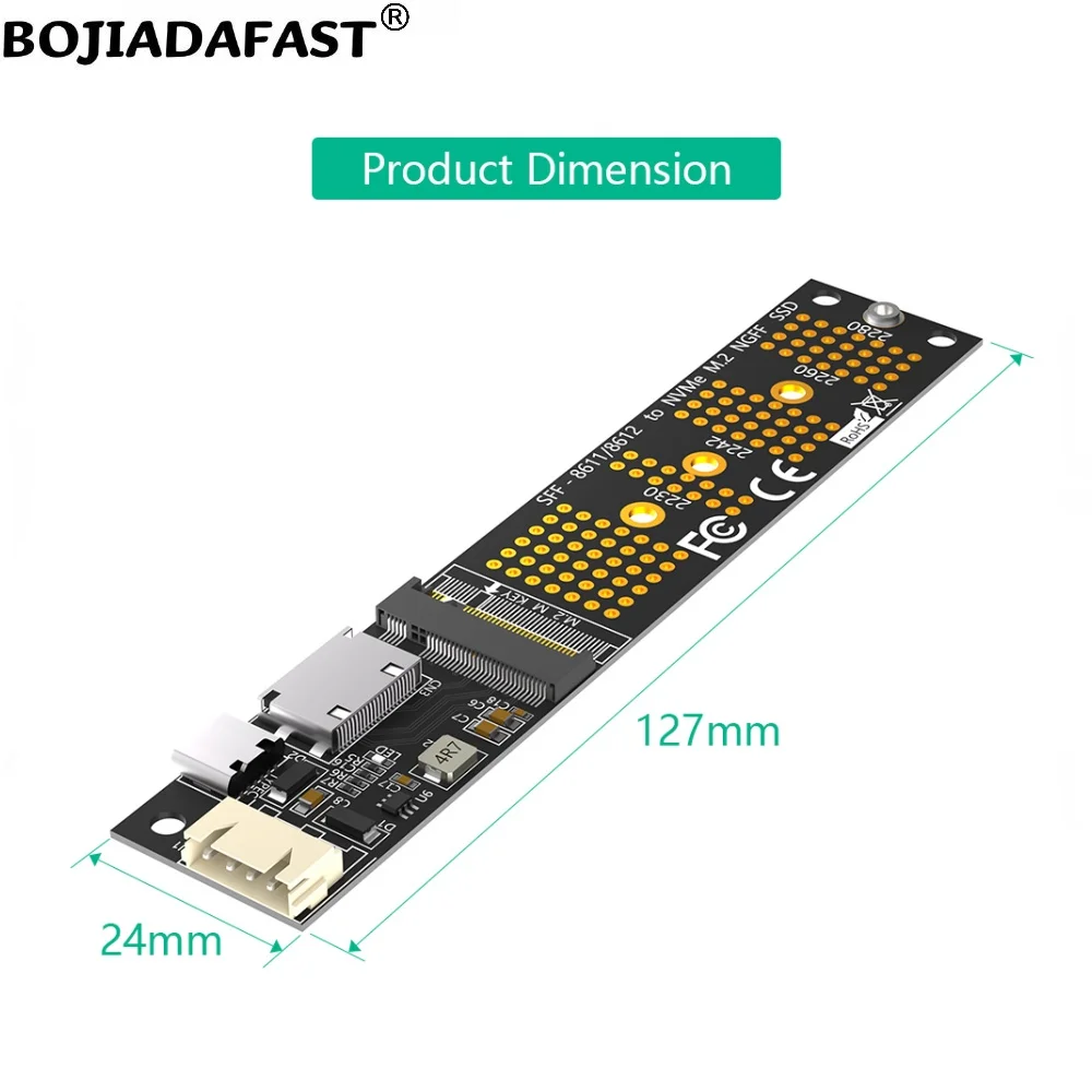 Oculink SFF-8611 SFF-8612 y conector SATA de 15 pines a NGFF M.2 Key-M 2230 2242 2260 2280 M2 NVME SSD adaptador tarjeta convertidora