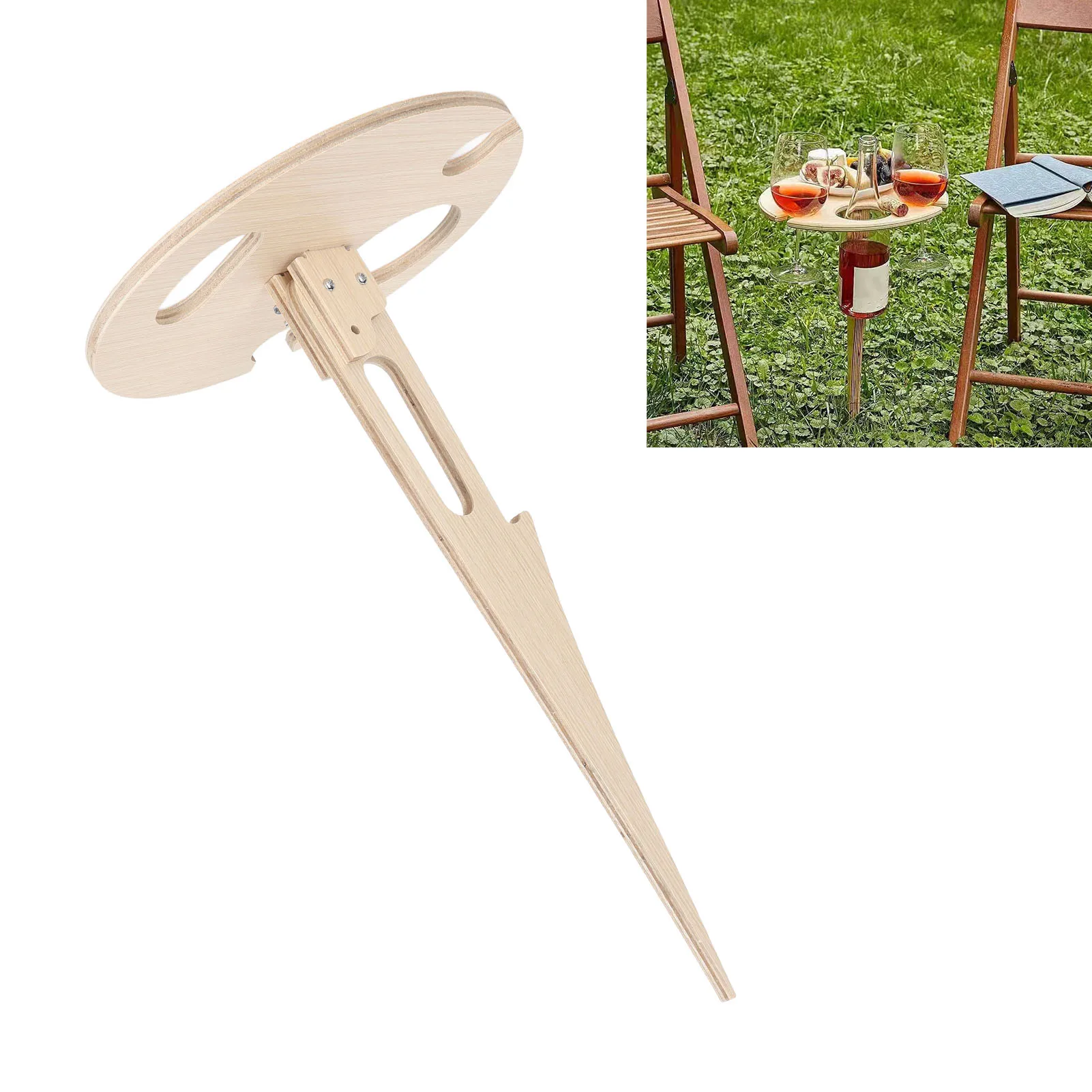 Foldable Wine Table Stake Portable Outdoor Round Wine Table Stable Solid Wood Picnic Tables For Lawn Garden Beach