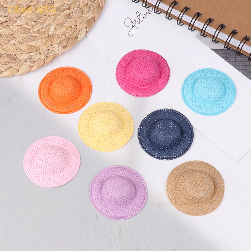 5Pcs Dollhouse Hand Weaved Straw Hat Doll Mini Colorful Hat Dollhouse Decoration Accessories For Kid Pretend Play Toys Hot sale