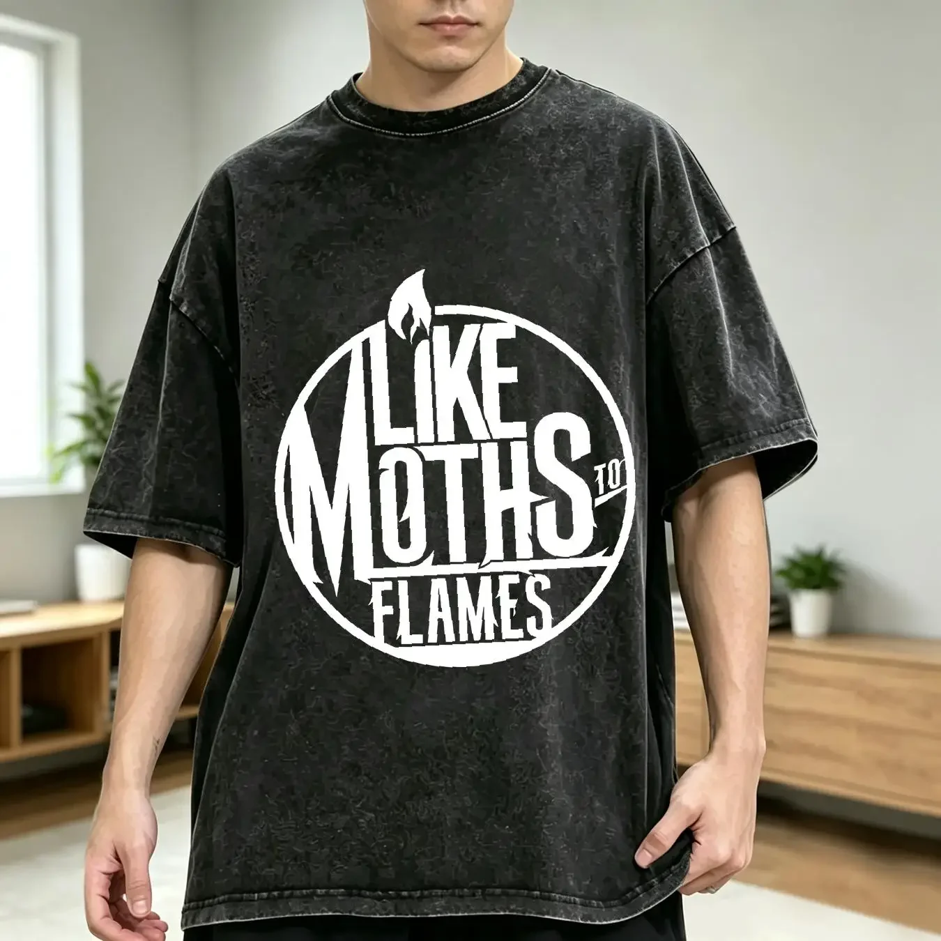 washed T Shirt Like Moths To Flames S 2XL vintage Washed designer clothes Breathable graphic Stretched Slightly