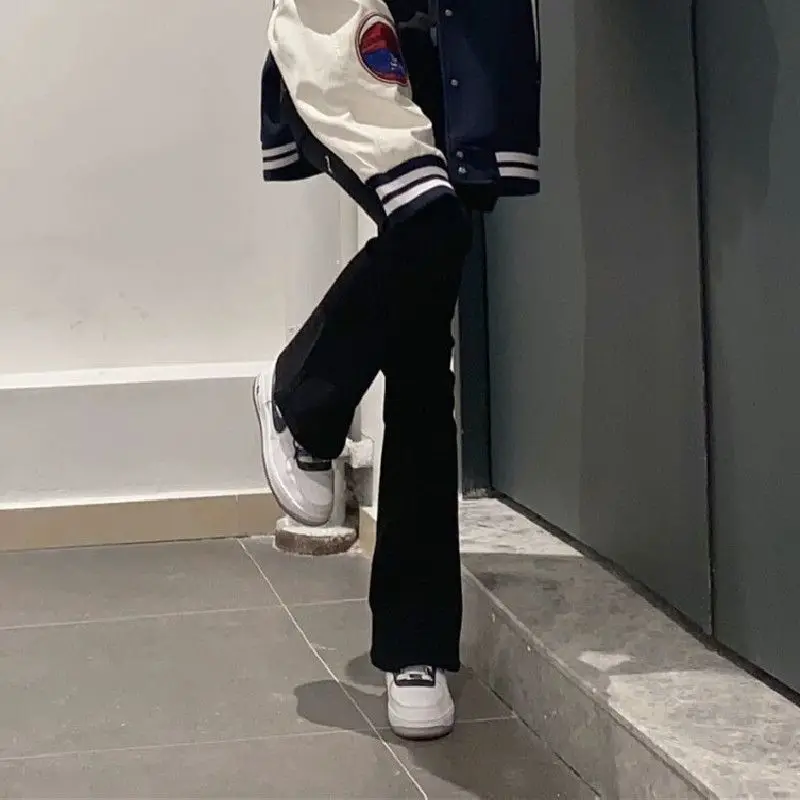 

Прямые свободные женские джинсы с высокой талией, винтажные черные потертые джинсовые брюки для отдыха, повседневная уличная одежда, минималистичный ретро