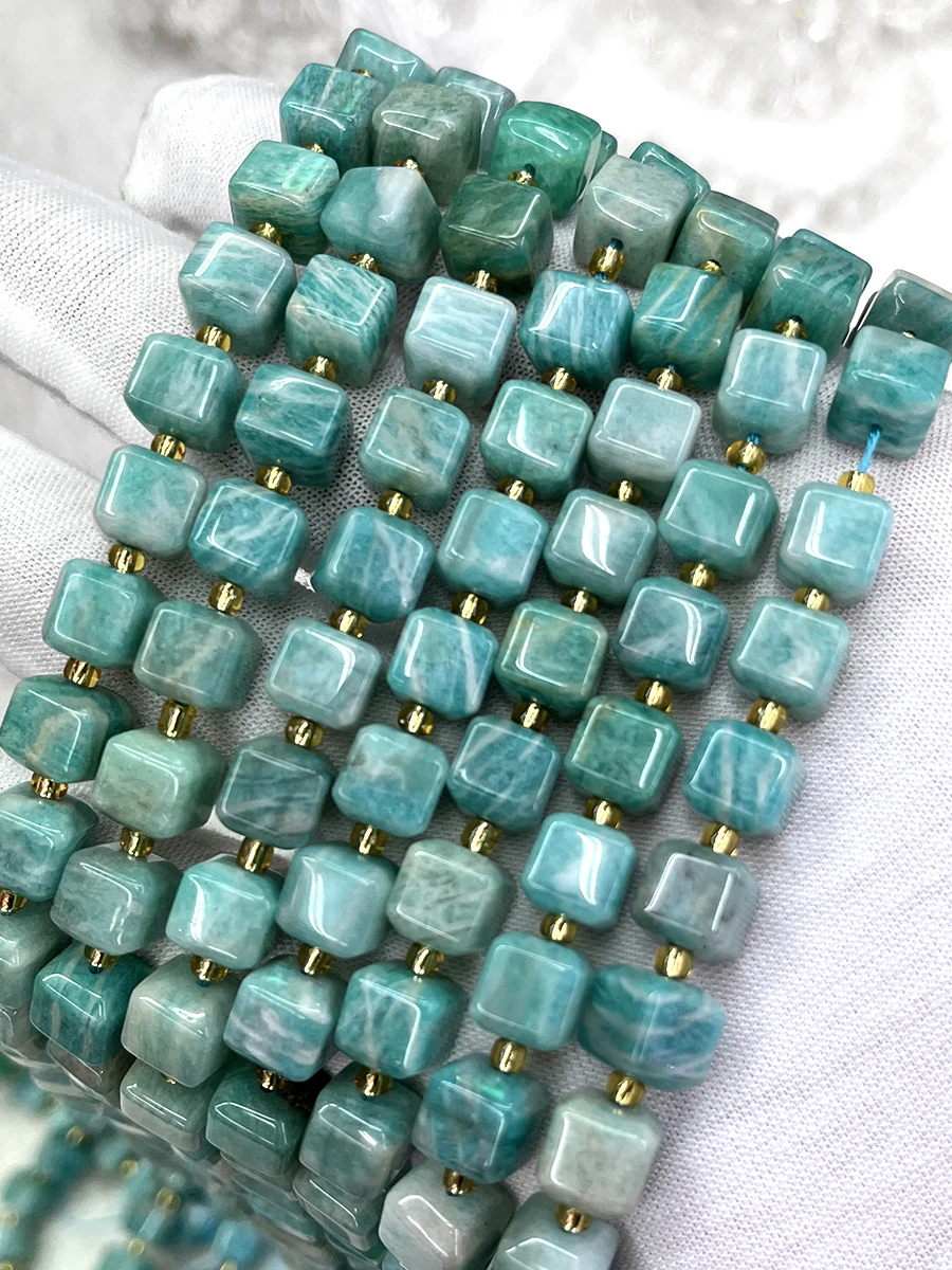 Natural Amazonite Sugar Cube Tianhe Stone Section Beads Faceted Loose Spacer For Jewelry Making DIY Necklace Bracelet 15'' 8mm