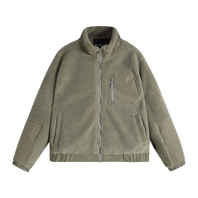 

2026 autumn and winter men's jacket stand collar solid color fleece jacket fashionable cotton jacket