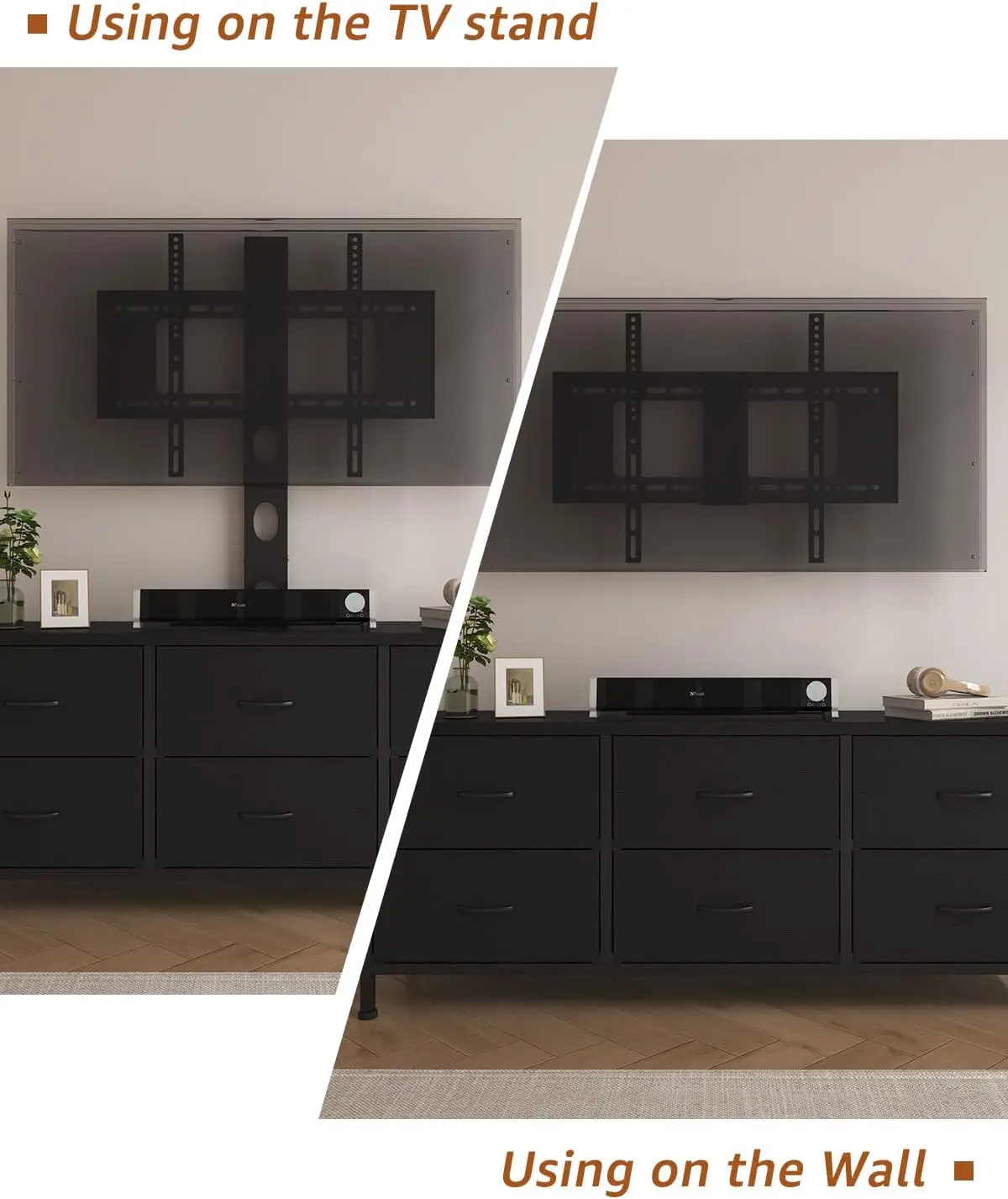 حامل تلفزيون مع خزانة قماشية 6 أدراج لأجهزة تلفزيون 55 60 65 75 85 بوصة مركز ترفيه أسود