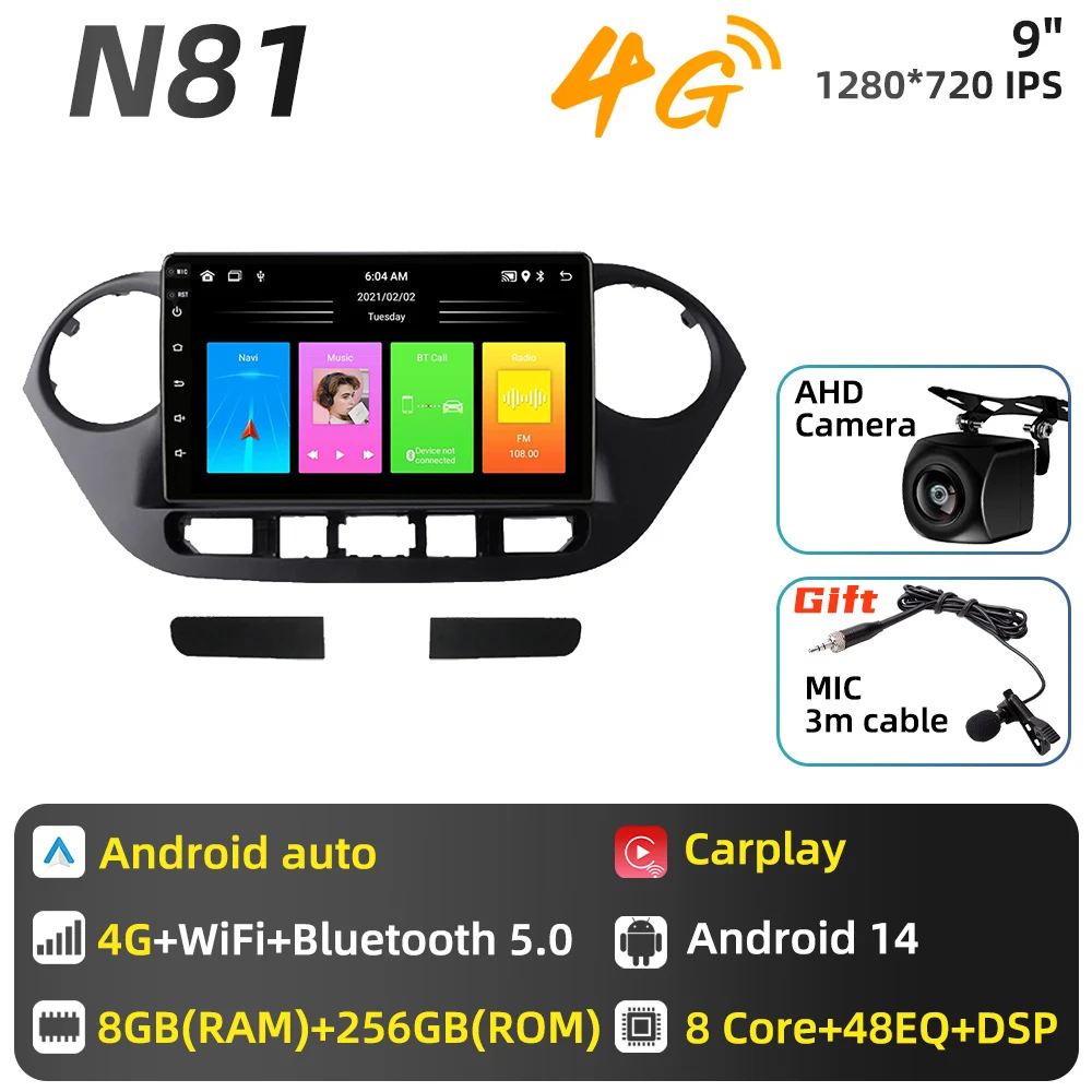 Carplay voor Hyundai Grand i10 2013 - 2018 Android Auto Multimedia Autoradio GPS Navigatie Autoradio 2 Din Head Unit Stereo DSP