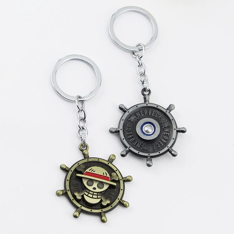 Anime Een Stuk Luffy Piraat Schedel Roer Sleutelhanger Metalen Sleutelhanger Draaibare Hanger Llavero voor Kinderen Gift Anime Accessoires