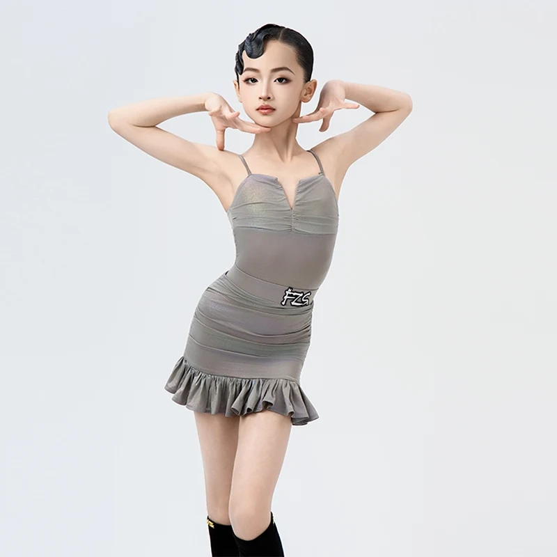 Costumi di danza di performance per bambini di moda per ragazze Abiti professionali di danza latina senza maniche Gonne superiori latine SL13310