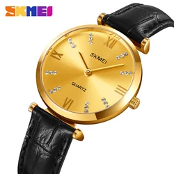 SKMEI Top Brand Fashion Leather Strap Quartz Ladies Female Wristwatch Simple Waterproof Girl Women Watches Clock reloj mujer