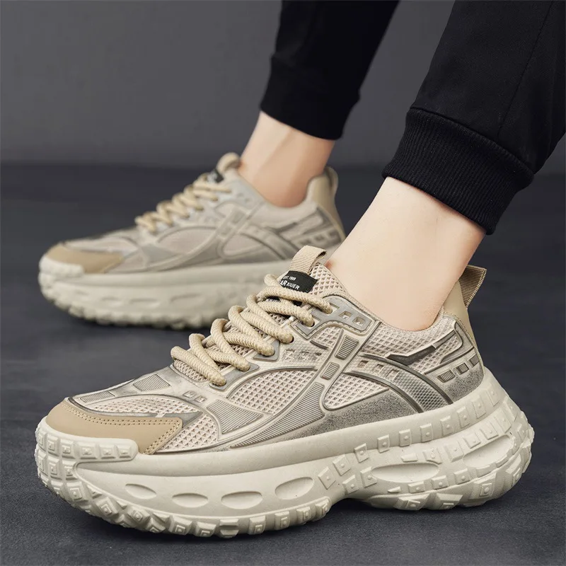 Mens Distressed Style Dad Shoes 2025 New Spring Breathable Thick Tire Sole Casual Sneakers