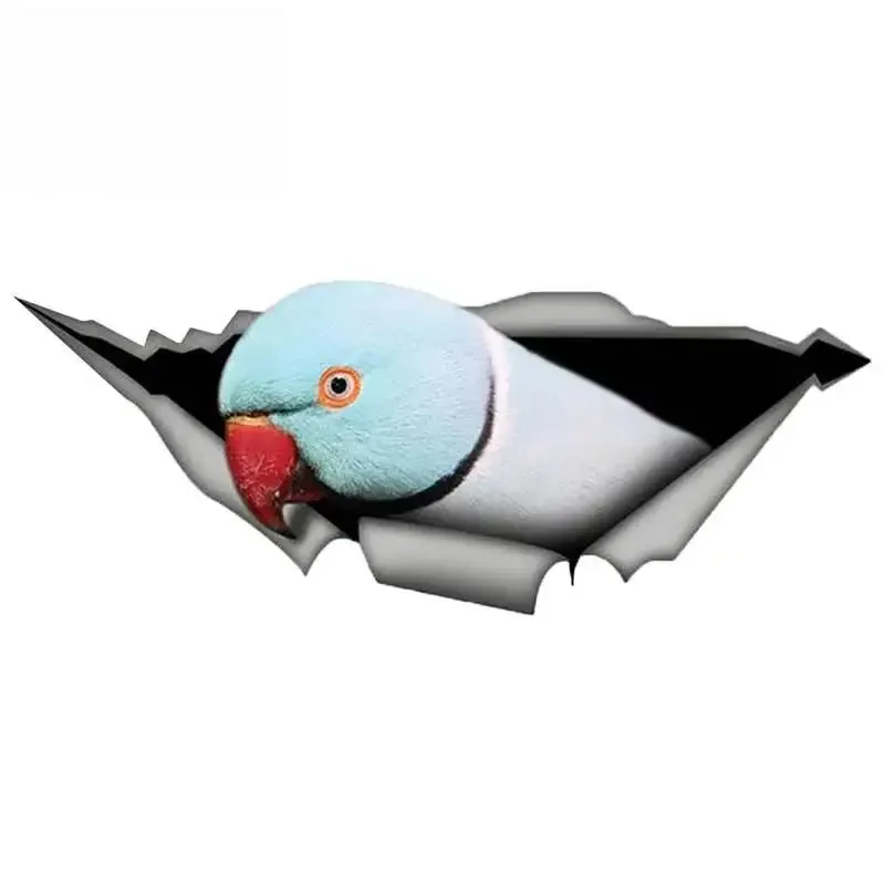 13cm*5cm 3D Blue Ringneck Parrot Car Sticker Torn Metal Decal Reflective Stickers Waterproof Auto Accessories