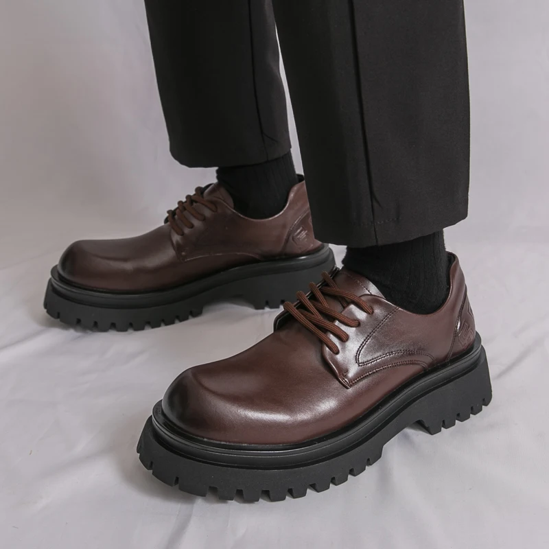 

Men Derby Shoes PU Solid Color Thick Bottom Round Head Trendy Classic Business Men Shoes Size 38-46