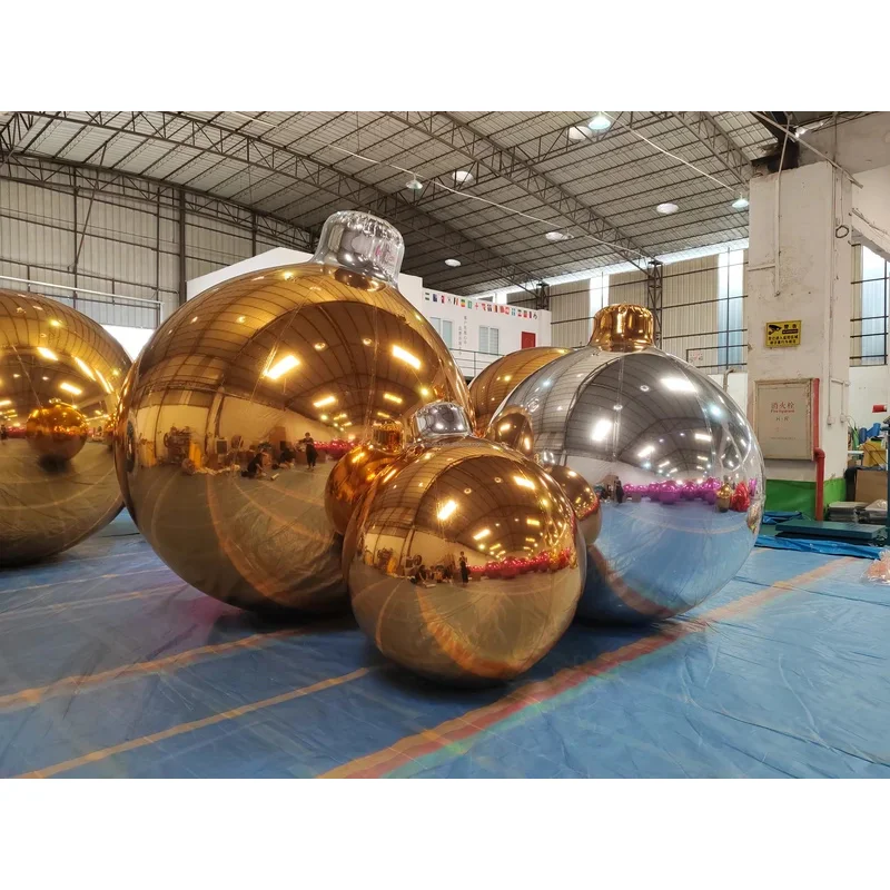 Bola de espelho inflável de natal ao ar livre brilhante pvc espelho balão esferas gigantes bolas de brilho gigante ornamentos personalizados