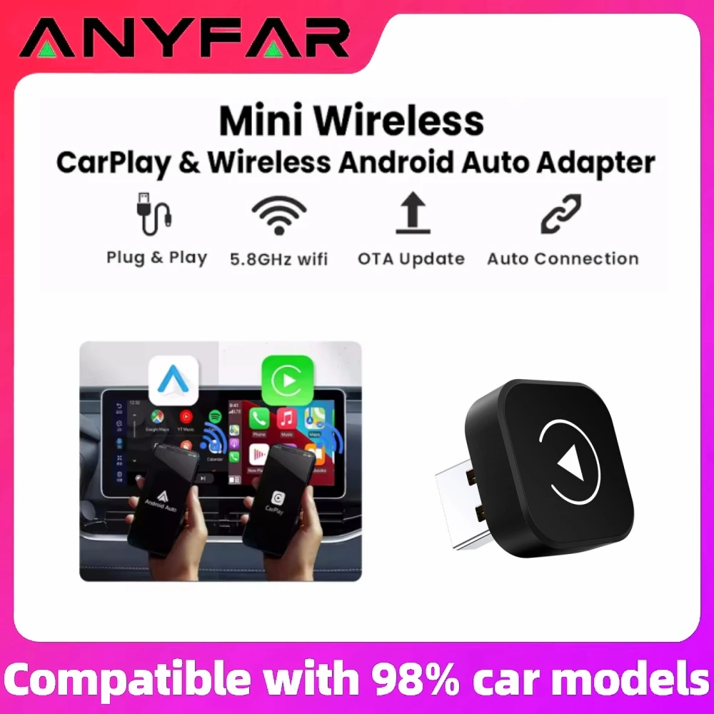 2 IN 1 Wireless Carplay Android Auto Adapter Wired to Wireless carplay Adapter for iPhone Wireless Control Plug & Play Carplay