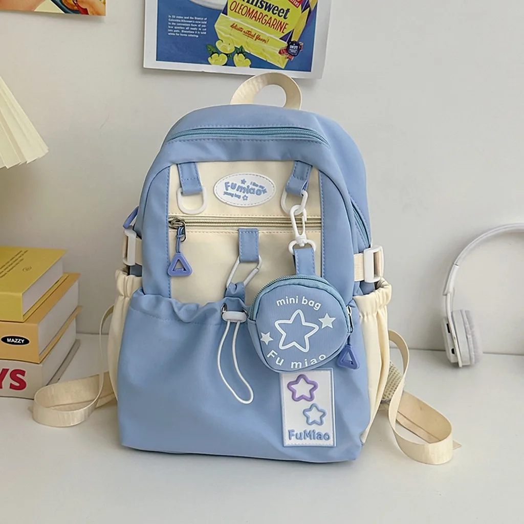 Cute Star Pattern Mini Backpack for Girls Large Capacity Nylon Daypack for Student Casual Daily Travel Outing Back To School Bag