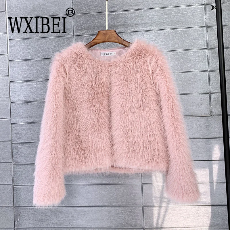 Women Imitation Faux Fur Coat Solid Color Plush Warm Jacket Loose Slim Fit Long Sleeve Thick Cardigan High Street 2024 Autumn