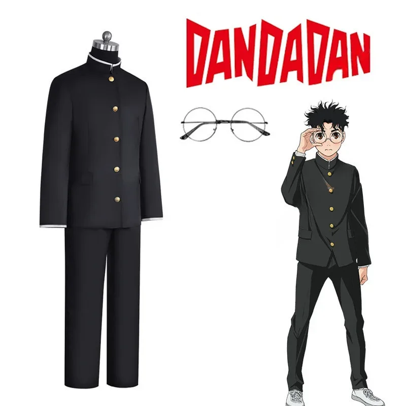 Disfraz de Anime Dandadan Ken Takakura, uniforme escolar Okarun, chaqueta negra, traje de Gakuran, gafas, disfraz unissex