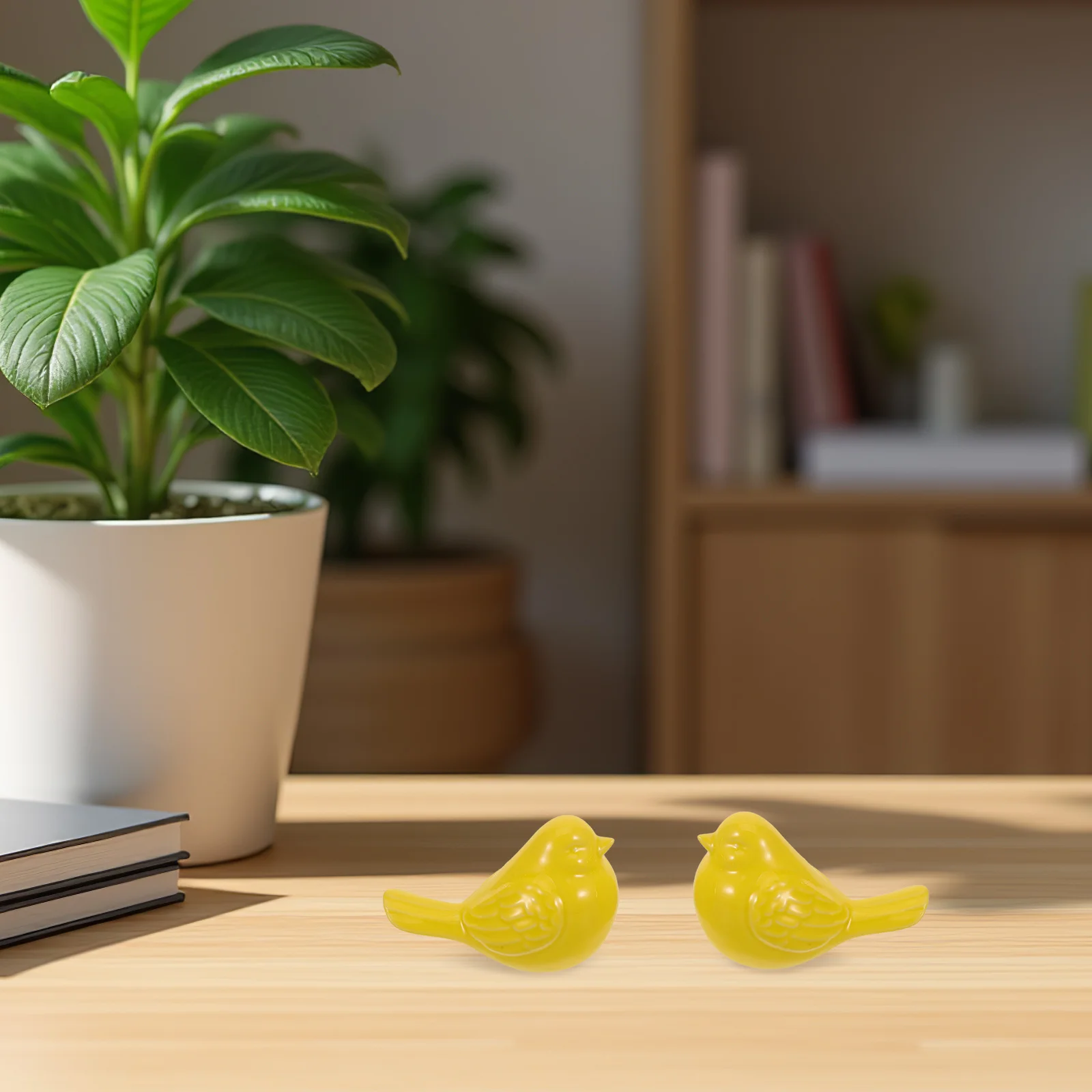 

2Pcs Ceramic Bird Figurines Nordic Style Yellow Porcelain Modern Minimalist Small Bird Statue Home Office Table Decoration