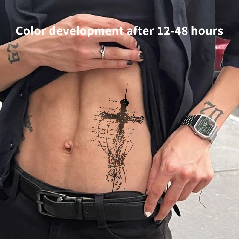Fake Tatto for Women Men Retro Cross Herbal Juice Tattoo Stickers Temporary Tattoos Sexy Waterproof Cool Stuff Wholesale Tatuaje